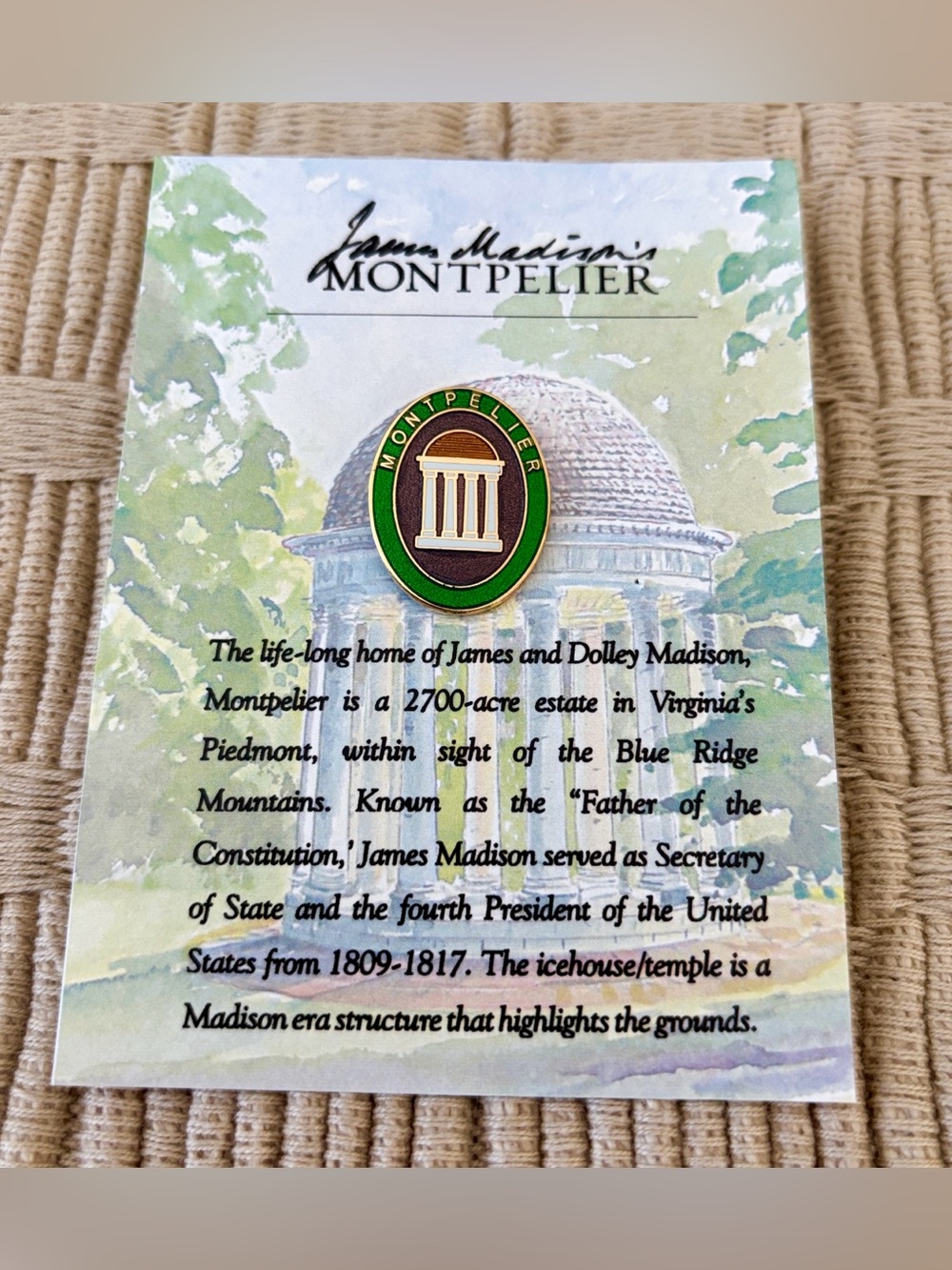 JAMES MADISON’S MONTPELIER Iconic Temple Pin
